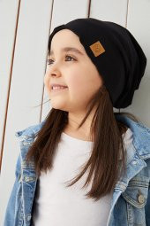 Babygiz Siyah Kız Çocuk Bebek Bere Boyunluk Set Yumuşak %100 Pamuklu Penye Trend Seri thumbnail 6