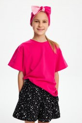 Fuşya-Pembe Kız Pamuklu Penye, Kaymaz, Terletmez, Ultra Hafif Esnek Fiyonk Bağlamalı Saç Bandı Bandana - 5