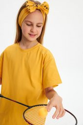 Hardal Kız Pamuklu Penye, Kaymaz, Terletmez, Ultra Hafif Esnek Fiyonk Bağlamalı Saç Bandı Bandana - 4