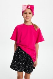 Fuşya-Pembe Kız Pamuklu Penye, Kaymaz, Terletmez, Ultra Hafif Esnek Fiyonk Bağlamalı Saç Bandı Bandana - 6