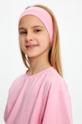 Pembe Kız Pamuklu Penye, Kaymaz, Terletmez, Ultra Hafif,  Esnek Saç Bandı Bandana - 1