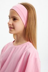 Pembe Kız Pamuklu Penye, Kaymaz, Terletmez, Ultra Hafif,  Esnek Saç Bandı Bandana - 3
