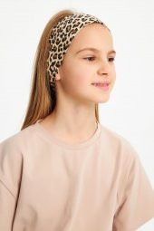Leopar Kız Pamuklu Penye, Kaymaz, Terletmez, Ultra Hafif,  Esnek  Desenli Saç Bandı Bandana - 2