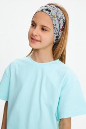 Gri Kız Pamuklu Penye, Kaymaz, Terletmez, Ultra Hafif,  Esnek  Desenli Saç Bandı Bandana - 7