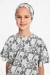 Beyaz Kız Pamuklu Penye, Kaymaz, Terletmez, Ultra Hafif,  Esnek Desenli Saç Bandı Bandana - 1
