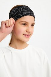 Siyah-melanj Kız Pamuklu Penye, Kaymaz, Terletmez, Ultra Hafif, Esnek Desenli Saç Bandı Bandana - 2