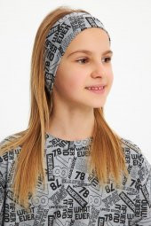 Gri Kız Pamuklu Penye, Kaymaz, Terletmez, Ultra Hafif,  Esnek Desenli Saç Bandı Bandana - 2