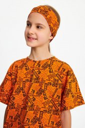 Turuncu Kız Pamuklu Penye, Kaymaz, Terletmez, Ultra Hafif,  Esnek Desenli Saç Bandı Bandana - 2