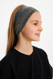 Füme Kız Pamuklu Penye, Kaymaz, Terletmez, Ultra Hafif,  Esnek  Desenli Saç Bandı Bandana - 7