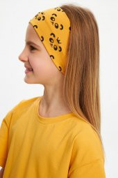 Hardal Kız Pamuklu Penye, Kaymaz, Terletmez, Ultra Hafif,  Esnek Panda Desenli Saç Bandı Bandana - 1