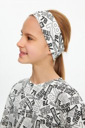 Beyaz Kız Pamuklu Penye, Kaymaz, Terletmez, Ultra Hafif,  Esnek Desenli Saç Bandı Bandana - 8