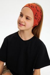 Kiremit Kız Pamuklu Penye, Kaymaz, Terletmez, Ultra Hafif, Esnek Panda Desenli Saç Bandı Bandana - 2