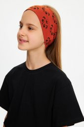 Kiremit Kız Pamuklu Penye, Kaymaz, Terletmez, Ultra Hafif, Esnek Panda Desenli Saç Bandı Bandana - 3