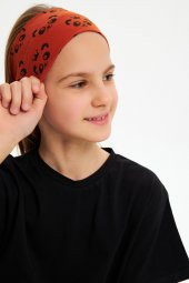 Kiremit Kız Pamuklu Penye, Kaymaz, Terletmez, Ultra Hafif, Esnek Panda Desenli Saç Bandı Bandana - 4