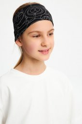 Siyah-melanj Kız Pamuklu Penye, Kaymaz, Terletmez, Ultra Hafif, Esnek Desenli Saç Bandı Bandana - 8
