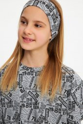 Gri Kız Pamuklu Penye, Kaymaz, Terletmez, Ultra Hafif,  Esnek Desenli Saç Bandı Bandana - 8