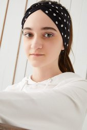 Siyah Puantiye Çocuk Genç Bandana Saç Bandı ekstra yumuşak Esnek doğal %100 pamuklu Penye - 4