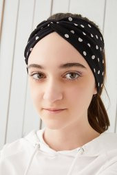 Siyah Puantiye Çocuk Genç Bandana Saç Bandı ekstra yumuşak Esnek doğal %100 pamuklu Penye - 5