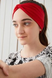 Kırmızı Çocuk Genç Bandana Saç Bandı ekstra yumuşak Esnek doğal %100 pamuklu Penye - 1