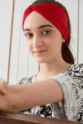 Kırmızı Çocuk Genç Bandana Saç Bandı ekstra yumuşak Esnek doğal %100 pamuklu Penye - 2