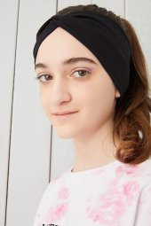Siyah Çocuk Genç Bandana Saç Bandı ekstra yumuşak Esnek doğal %100 pamuklu Penye - 4