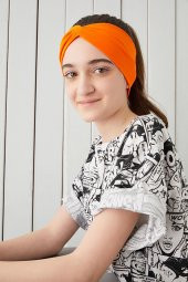 Stil Turuncu Çocuk Genç Bandana Saç Bandı ekstra yumuşak Esnek doğal %100 pamuklu Penye - 2