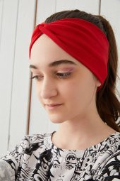 Kırmızı Çocuk Genç Bandana Saç Bandı ekstra yumuşak Esnek doğal %100 pamuklu Penye - 3