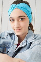 Okyanus Mavi Çocuk Genç Bandana Saç Bandı ekstra yumuşak Esnek doğal %100 pamuklu Penye - 1