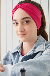 Gözalıcı Fuşya Çocuk Genç Bandana Saç Bandı ekstra yumuşak Esnek doğal %100 pamuklu Penye - 1