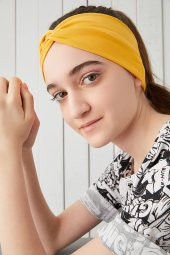 Hardal Sarısı Çocuk Genç Bandana Saç Bandı ekstra yumuşak Esnek doğal %100 pamuklu Penye - 2