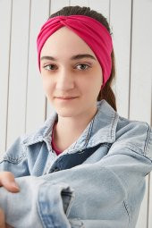 Gözalıcı Fuşya Çocuk Genç Bandana Saç Bandı ekstra yumuşak Esnek doğal %100 pamuklu Penye - 2