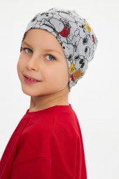 Açık Gri Bebek Çocuk Genç Renkli figürlü 4 mevsim Şapka Bere %100 pamuklu penye - 2
