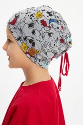 Açık Gri Bebek Çocuk Genç Renkli figürlü 4 mevsim Şapka Bere %100 pamuklu penye - 3