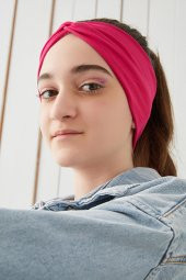 Gözalıcı Fuşya Çocuk Genç Bandana Saç Bandı ekstra yumuşak Esnek doğal %100 pamuklu Penye - 3