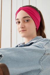Gözalıcı Fuşya Çocuk Genç Bandana Saç Bandı ekstra yumuşak Esnek doğal %100 pamuklu Penye - 4