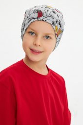 Açık Gri Bebek Çocuk Genç Renkli figürlü 4 mevsim Şapka Bere %100 pamuklu penye - 7