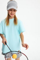 Açık Gri Kız UV Korumalı Katlanabilir Üstü Açık Yumuşak Siperli %100 Pamuklu Penye Tenis Vizör Şapka - 3