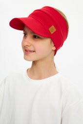 Kırmızı Kız UV Korumalı Katlanabilir Üstü Açık Yumuşak Siperli %100 Pamuklu Penye Tenis Vizör Şapka thumbnail 1