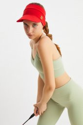 Kırmızı Kız UV Korumalı Katlanabilir Üstü Açık Yumuşak Siperli %100 Pamuklu Penye Tenis Vizör Şapka thumbnail 5