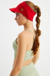 Kırmızı Kız UV Korumalı Katlanabilir Üstü Açık Yumuşak Siperli %100 Pamuklu Penye Tenis Vizör Şapka thumbnail 6