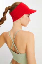 Kırmızı Kız UV Korumalı Katlanabilir Üstü Açık Yumuşak Siperli %100 Pamuklu Penye Tenis Vizör Şapka thumbnail 7