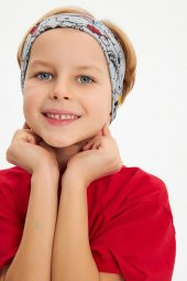 Açık Gri-Çok Renkli Erkek Pamuklu Penye, Kaymaz, Terletmez, Ultra Hafif,  Esnek Panda Desenli Saç Bandı Bandana - 2