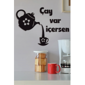 Çay Var Içersen Duvar Yazısı-ahşap Duvar Dekoru-ahşap Tablo-90x70cm - 1