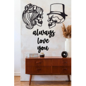 Kuru Kafa Erkek Kadın Figürü Ve Always Love You Dekoru - Kuru Kafa Duvar Süsü 66x40cm - 1