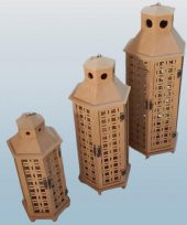 Hobi Adn 90235 Dekoratif Fenerlik 3lü Set MDF HAM CNC Kesim Oyma Nakış El Yapımı - 3