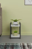 Metal Ahşap Dekoratif Çok Amaçlı Raf 2 Katlı Banyo Mutfak Rafı Çiçeklik Organizer Beyaz - 2
