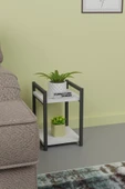 Metal Ahşap Dekoratif Çok Amaçlı Raf 2 Katlı Banyo Mutfak Rafı Çiçeklik Organizer Beyaz - 3