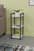 Metal Ahşap Dekoratif Çok Amaçlı Raf 3 Katlı Banyo Mutfak Rafı Çiçeklik Organizer Beyaz - 1