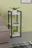 Metal Ahşap Dekoratif Çok Amaçlı Raf 3 Katlı Banyo Mutfak Rafı Çiçeklik Organizer Beyaz - 3