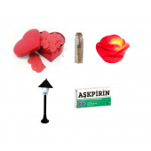 Eşe Sevgiliye Romantik Hediye Aşk Sözleri Kalp Kutusu Aşkpirin Mini Lamba Gül Lamba Dilek Şişe - 1